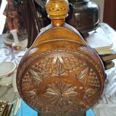 Beautiful Old Large Hand Carved Wooden Flask., Postage Available or Collection, Lots more Antiques and Collectables including Oil Lamps in my other ads,