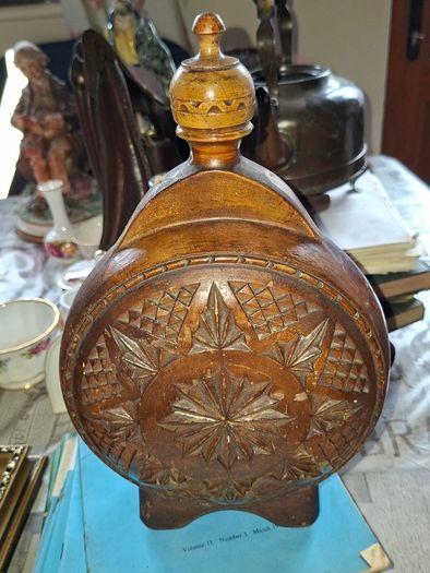 Beautiful Old Large Hand Carved Wooden Flask., Postage Available or Collection, Lots more Antiques and Collectables including Oil Lamps in my other ads,
