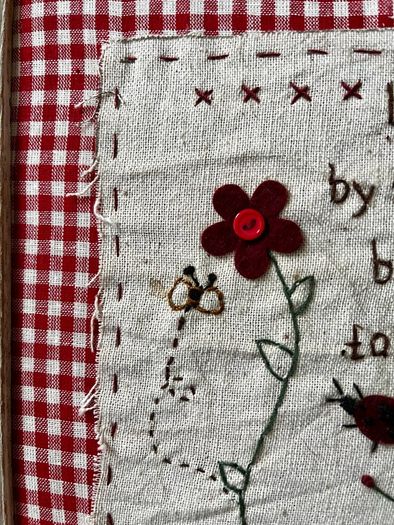 Vintage Embroidered Gingham Picture Frame