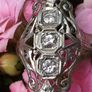 Antique Art Deco Diamond and 18 Carat White Gold Ring Image 9