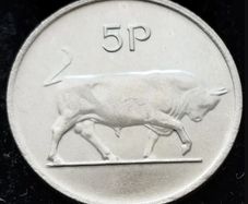 [#50] - Ireland 1978 | Irish 5p | Five Pence | Bull | KM.22 | UNC