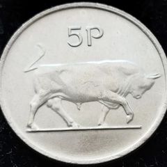 [#50] - Ireland 1978 | Irish 5p | Five Pence | Bull | KM.22 | UNC