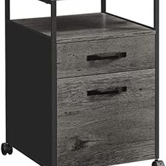 _Filing cabinet with 2 drawers, mobile office cabinet with wheels, mobile pedestal, open compartment, hanging files, stable steel frame, industrial design, anthracite gray-black