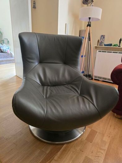 Mid Century Style Dark brown leather Swivel chair