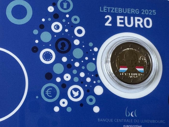 Luxembourg 2 Euro Commemorative Coloured Coin 2025 - 25th Anniversary of Grand Duke Henry's Accession to the Throne. BU. Coincard.
