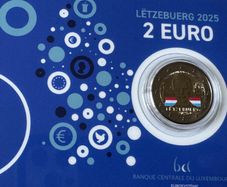 Luxembourg 2 Euro Commemorative Coloured Coin 2025 - 25th Anniversary of Grand Duke Henry's Accession to the Throne. BU. Coincard.