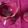 3 Piece Vintage Elegant Italian Fiorentine Lustre Ruby Red Gold Gilt Footed Lidded Compote And Vases Set Image 5