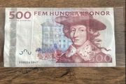 Old 500 Swedish Kronor banknote