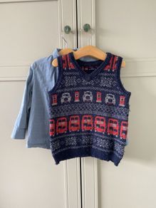 Next 2 piece shirt and sleeveless jumper with London Bus London taxi and red mailbox
