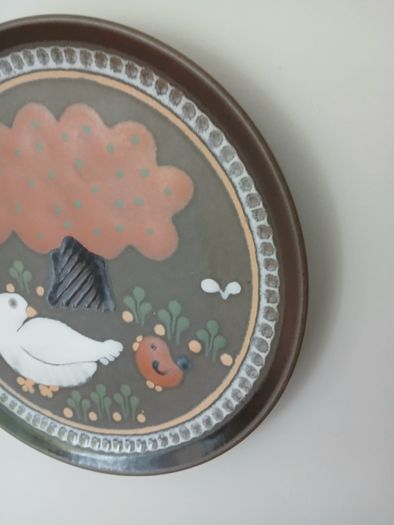 Vintage KMK Kupfermuhle Ceramic Wall Plate - Mid-Century West German Art Pottery - Bird & Tree Folk Art Decor