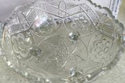 Vintage from the 1940s Brilliant Vintage Footed Cut Glass Bowl. Large Crystal Dish Floral Design Throughout