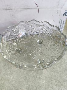Vintage from the 1940s Brilliant Vintage Footed Cut Glass Bowl. Large Crystal Dish Floral Design Throughout