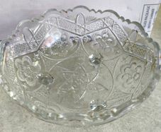 Vintage from the 1940s Brilliant Vintage Footed Cut Glass Bowl. Large Crystal Dish Floral Design Throughout