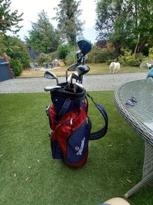 Spalding golf bag, hood, 10 clubs, good condition, ladies, children's