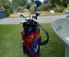 Spalding golf bag, hood, 10 clubs, good condition, ladies, children's