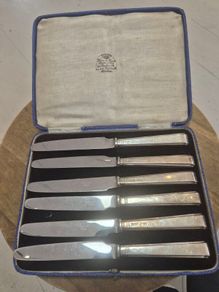 Antique Weir&Co wicklow st. DUBLIN  Silver/plated stainless steel dinner knives boxed set