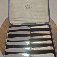Antique Weir&Co wicklow st. DUBLIN  Silver/plated stainless steel dinner knives boxed set