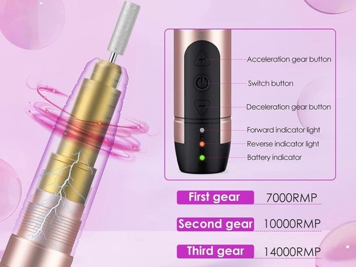 Electric Nail Files, Cordless Rechargeable Electric Nail Drill Electric Nail Files Professional, 11 in 1 Electric Nail File Manicure Pedicure Kit Nail Drill for Acrylic Nails, Gel Nails (FREE POSTAGE)