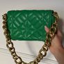 Zara Green Quilted Shoulder Bag with Gold Large Chain Image 5