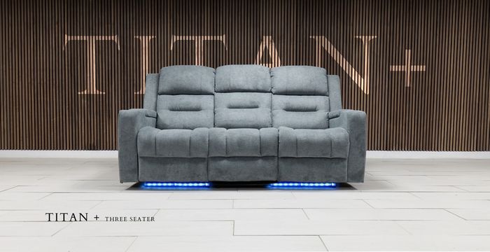 3 Seater Titan Plus Electric Grey Fabric Recliner Sofa