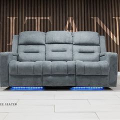 3 Seater Titan Plus Electric Grey Fabric Recliner Sofa