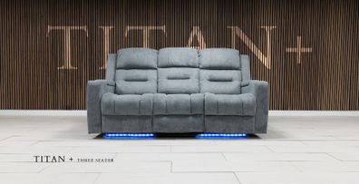 3 Seater Titan Plus Electric Grey Fabric Recliner Sofa