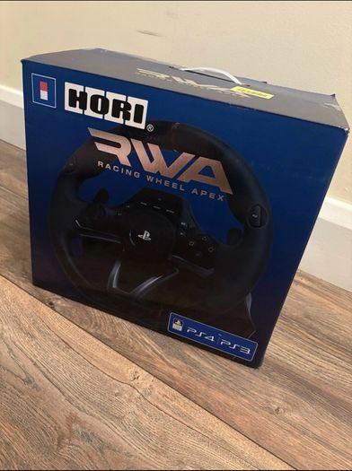 PS4 Racing Wheel Apex And Pedals. Brand New Condition  Very lightly used- maybe 6-10 times in total. Everything included.  Perfect condition with Box- PS4, PS3 And PC