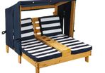 Double Sun Lounger with Drink Holders Double Lounger Chaise Longue Made of Wood, Honey