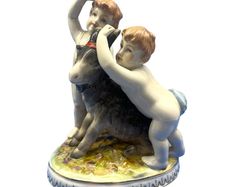 Porcelain Figurine, Putti with Goat, Meissen Style, Germany, 19th Century