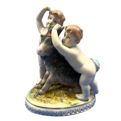 Porcelain Figurine, Putti with Goat, Meissen Style, Germany, 19th Century
