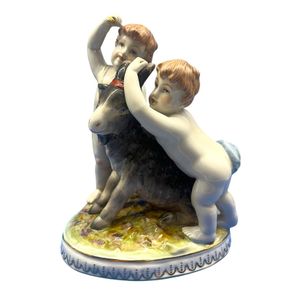Porcelain Figurine, Putti with Goat, Meissen Style, Germany, 19th Century