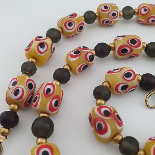 Antique Venetian African Style Thousand Eyes & Black Glass Beads Necklace