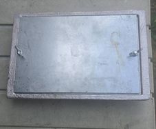 Heavy-duty steel access panel complete with mounting frame.