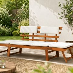 2-in-1 Acacia Garden Bench & Sun Lounger