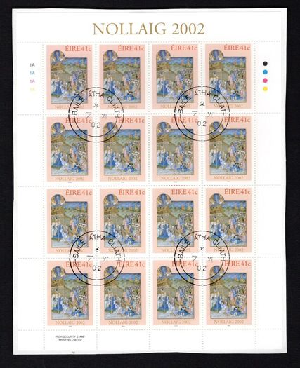 2002 Ireland Christmas Commemorative Stamp Sheetlets Fine Used with Dublin CDS cancel of 10th November 2003 (First day of issued) on envelope extract.