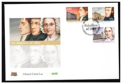 2003 Ireland Centenary of 1803 Rebellion (41c Robert Emmett, 50c Thomas Russell & 57c Anne Devlin) Commemorative Stamps An Post First Day Cover (FDC)