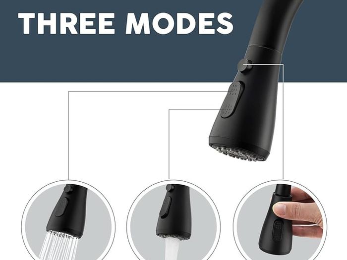 Black Kitchen Tap with Pull Out Spray, Kitchen Sink Mixer Tap with 3 Mode Spray Head, Single Handle Modern Mono Mixers Bar Taps Faucet with High Arc 360 Swivel Spout