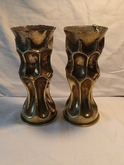 Matching Pair of German WW1 7.7 cms Trench Art Vases