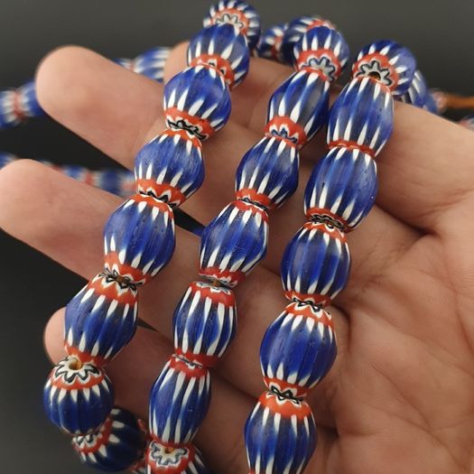 Antique Venetian Style Blue Chevron Glass Beads Necklace Strands
