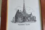 Framed Print of New Church at Powerscourt, Wicklow (engraving)
