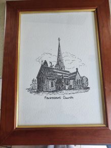 Framed Print of New Church at Powerscourt, Wicklow (engraving)
