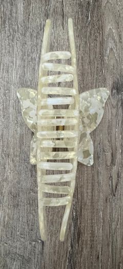 Iridescent White, Cream and Pink Long Butterfly Claw Clips