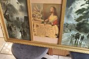Vintage antique holly Trio print's in gold frame