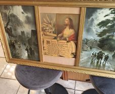 Vintage antique holly Trio print's in gold frame