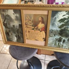 Vintage antique holly Trio print's in gold frame