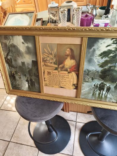 Vintage antique holly Trio print's in gold frame