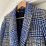 Zara Structured Longline Plaid Tweed Blazer Coat - Blue & Gray Image 4
