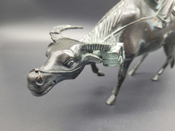 Antique Chinese Bronze of Lohan Seated On An Ox 19th Century