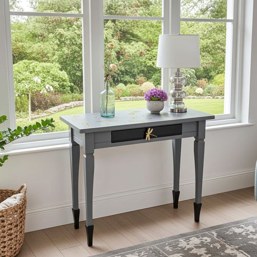 Black & Gold Dragonfly Console Table with Drawer