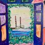 Framed Original contemporary Painting  Mattisse style Poolbeg Chimneys Dublin Original Gift Image 10